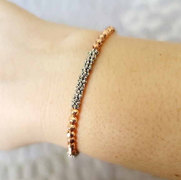 Rose Gold & Silver Beaded Toggle Bracelet - Picture 8 of 9